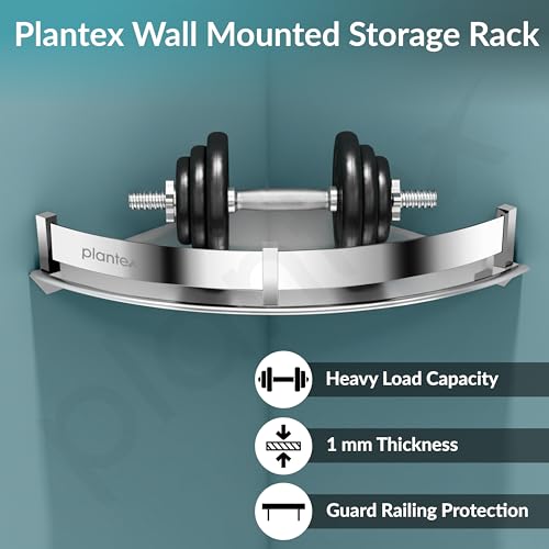 Image of Plantex Stainless Steel Corner Shelf for Bathroom Wall /Bathroom Corner Shelves /Bathroom Shelf Rack /Side Corner Shelf /Kitchen Organizer /Bathroom Corner Rack- (9x9 inches, Chrome)