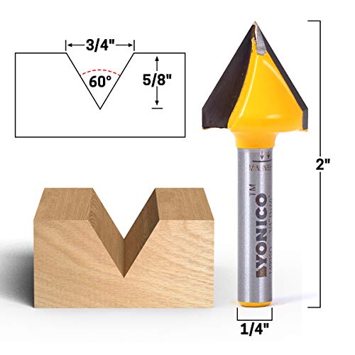 Yonico V Groove Router Bit Large 3 Bit Set 1/4-Inch Shank 14391Q #TOP1