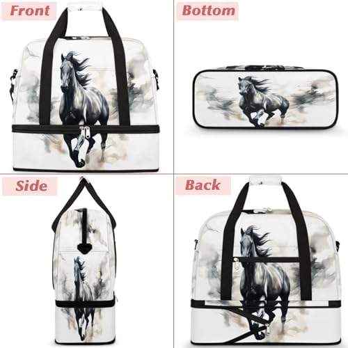 Travel Duffel Bags Animal Horse Foldable Weekender Bags for Women with Shoes Compartment Waterproof & Tear Resistant Carry on Overnight Luggage Duffel Bag Shoulder Sports Tote Bag3