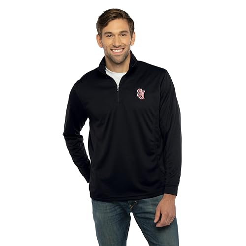 Vantage Apparel Mens Collegiate Micro Mesh Performance Black 1/4 Zip Pullover St. Johns Red Storm Large
