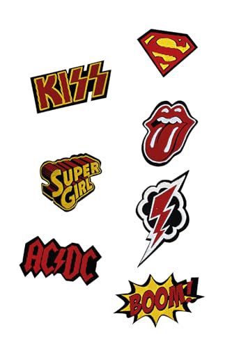 Iron-On Embroidered Patch Set (7 pcs) Rock Band Superhero & Comic Style Applique Badges DIY Patches for Jackets Backpacks & Clothes Iron On & Sew On
