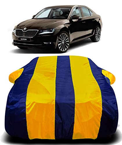 Image of Waterproof Car Cover with Ultra Surface Body Protection (Yellow Stripes) (Skoda Superb)