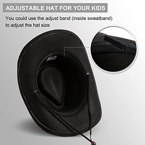 Image of Jastore Kids Girls Boys Wide Brim Western Cowboy Cowgirl Hat with Wind Lanyard Felt Fedora Hat