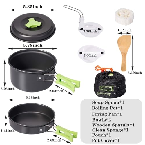 Image of 10-Piece Camping Cookware Mess Kit - Lightweight Nonstick Pot & Pan Set with Spork, Bowls, Sponge & Travel Bag - Compact Outdoor Cooking Gear for Backpacking, Hiking, Scouts & Survival