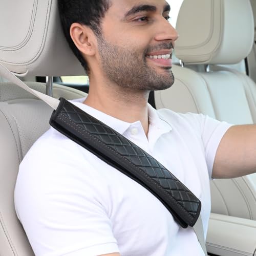 Image of Car Seat Belt Shoulder Pads (Pack of 2) Car Safety Belt Soft Pad Cover for Comfortable Driving, Universal Fit for All Cars and Backpack (Black, 12 Inch Length)