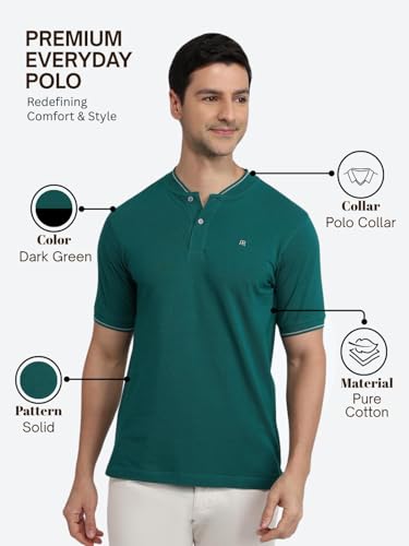 Image of Raymond Men Modern Fit Solid Pattern Pure Cotton Polo Neck Half Sleeve Casual T-Shirt