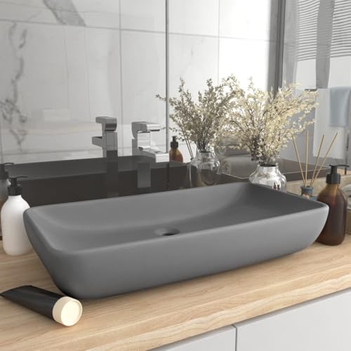 Lavabo rectangular mate gris de cerámica para cuartos de baño modernos y aseos de invitados