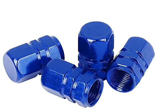 4X Tapas Tapones Válvulas Cubierta de Neumático Aluminio para LLanta de Camión Coche Bicicleta, A Prueba de Polvo, Forma de Hexágono (Azul Oscuro)