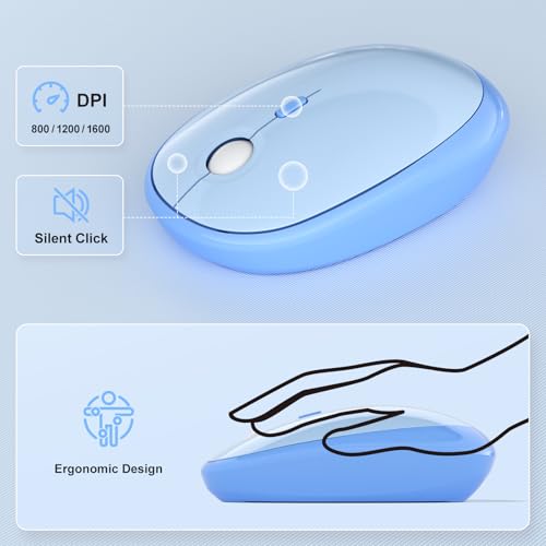 Image of KNOWSQT Wireless Keyboard Mouse Combo - Lovely Blue-Gradient Rainbow Full-Sized Typewriter Colorful Keyboards, Round Keycap Plug Play Retro Cute Keyboards for Windows, Laptop, PC, Desktop, Computer