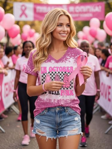 Eatbook Breast Cancer Awareness Shirt for Women Pink Halloween Ghost Tops - image 2