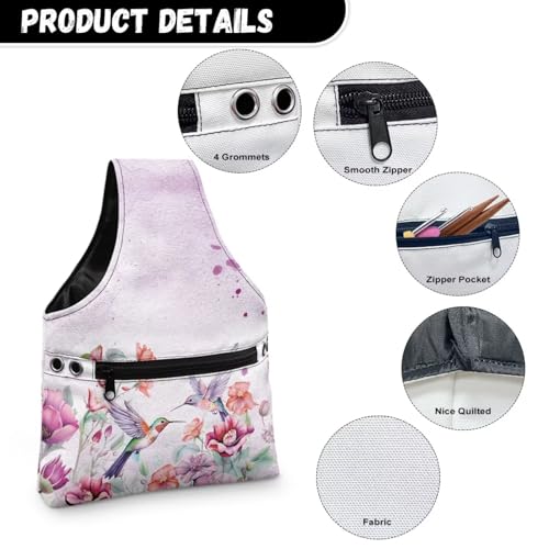 Image of Hummingbird Yarn Bags for Crochrting Organzing Knitting Bag Yarn Storage Shelves Floral Crochet Tote Bag,Small