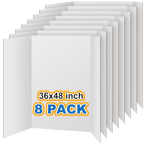 VinTS 8 PCS 36' x 48' Trifold Poster Board White Trifold Foldable Display Poster Board for School Projects, Science Fair,Graduation Exhibitions
