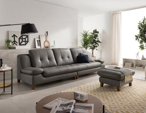 Image of Fabrique Lucida Leatherette Diligent 4 Seater Sofa Set with Puffy | Premium Luxuries Standard & Comfortable Furniture Perfect for Home Guests Office & Living Room, Bedroom, Hall | Grey1