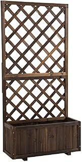 Outsunny 72.5 x 31.5 x 149.5 cm 45L Garden Wooden Pine Trough Planter with Topped Trellis Climbing Plants Flower Raised Bed, Carbonised Finish