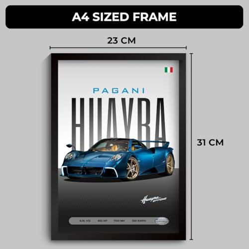 Image of Funk You Store Pagani Huayra Poster | Framed Pagani A4 Sized (31 x 23 cm) | Huayra Car Poster for Wall, Gift for Boys, Hypercar Frames | Car Posters for Wall, Bedroom, Hostel, Study Area, Hostel