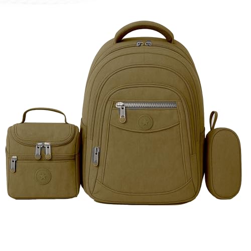 Kit mochila feminina escolar juvenil e adulto com lancheira e estojo (Kit Marrom)