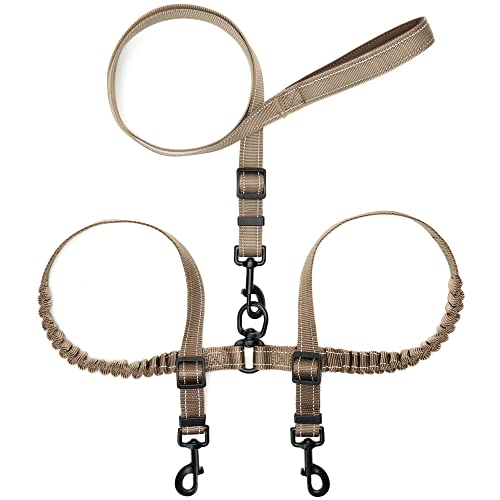 Thankspaw Doppelte Hundeleine, verstellbar, verhedderungsfrei, doppelte Hundeleine, um 360° drehbare Haken, doppelte Hundeleine zum Gehen und Trainieren (groß (13,6-54,4 kg), braun) Cover