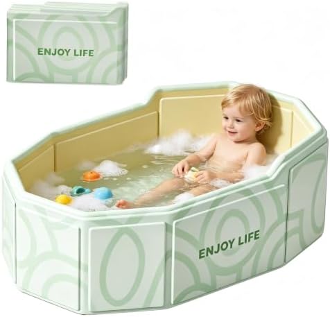 VEEKAY Baby Badewanne, Babybadewanne Faltbar, Faltbare Badewanne für Kinder, Tragbare Babywanne 0-8 Jahre, mit Ablassschraube, Platzsparend und Leicht, Kinderplanschbecken für Dusc