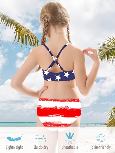 Image of Goodstoworld 7-12Y Girls 3 Piece Cover Up Swimsuit Hawaiian Bikini Bathing Suit with Pompom Tassel