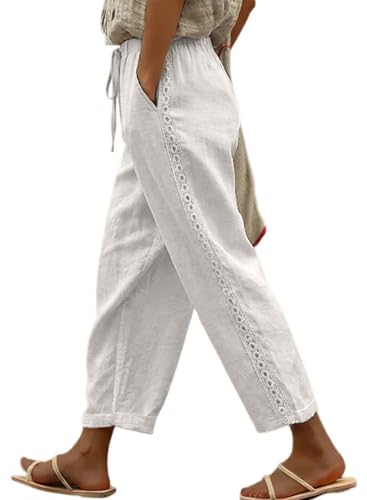 Image of Acelitt Women Casual Lightweight Drawstring Elastic Waist Pants with Pockets, S-XXL