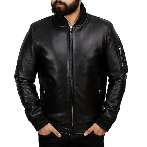 J'Jackin Black Leather Bomber Jacket Men - Premium 100% Real Lambskin Genuine Leather Bomber Jackets for Men2