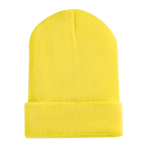 Dfqsofd Yellow Beanie for Men Women Knitted Hats for Women Soft Warm Winter Hat Unisex Cuffed Beanie Skully Cap for Cold Weather Yellow