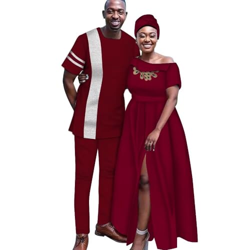 Elegant Satin African Wedding Couple Outfits - Matching Set With Long Dresses and Mens African Clothes