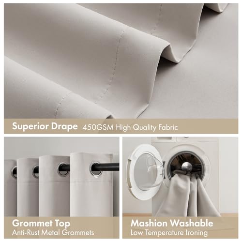 Image of MIULEE Stone 100% Blackout Curtains for Bedroom 40x63 Inch Long | 2 Thick Layers Thermal Insulated Window Curtains with Black Liner, Noise Reducing Grommet, Drapes for Living Room, 2 Panels