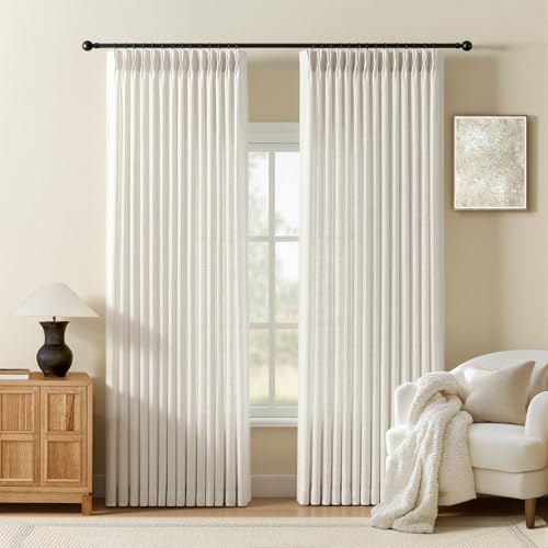 AUSSPVOCT Pleated Curtains 90 Inches Long for Living Room Thick Linen Blend Sheer Pinch Pleated Curtains Light-Filtering Drapes with Hooks for Bedroom Farmhouse Natural 40 W X 90 L 2 Panels