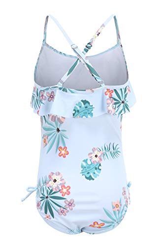 Big Girls One Piece Swimsuits Halter Bathing Suits Summer Ruffler Swimwear Size 14/12-16 Green Flower2