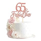 Blumomon 3Pcs 65 & Fabulous Cake Topper Rose Gold Glitter Cheers to Happy 65th Birthday Cake Toppers Sixty Five and Fabulous Cake Pick Decorations for 65th Wedding Anniversary Birthday Party Supplies - Image 1