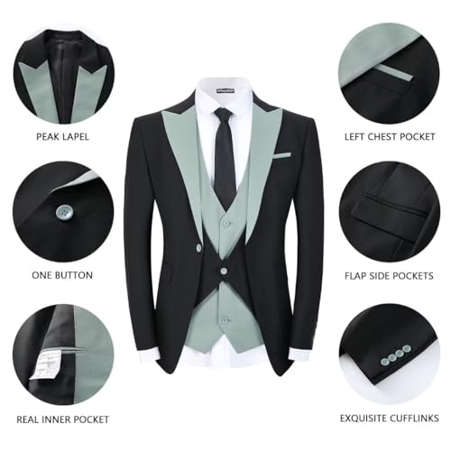 Men's Tuxedo 3 Piece Slim Fit Suits Blazer Jacket Layered Waistcoat and Pants Suit Set for Dinner Prom Wedding3
