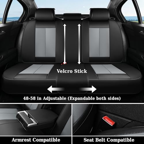 Image of Coverado Rear Bench Car Seat Covers, Car Rear Seat Covers, Nappa Leather Back Seat Cover, Automotive Seat Covers Seat Cushion Cover Universal Fit for Most Cars Sedan SUV Pickup Truck, Black&Gray