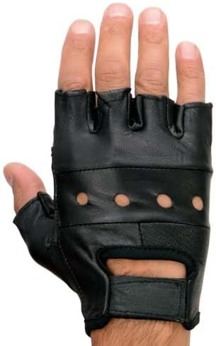 Miniatura 7 de Milwaukee Leather SH216 - Guantes de mano para motocicleta sin dedos acolchados de gel de cuero negro con nudillo abierto transpirable