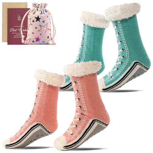 Ultra-thick Cashmere Slipper Home Socks with Gift Pouch, Cozy Plush Non-Slip Fluffy Warm Winter Home Socks for Women & Men