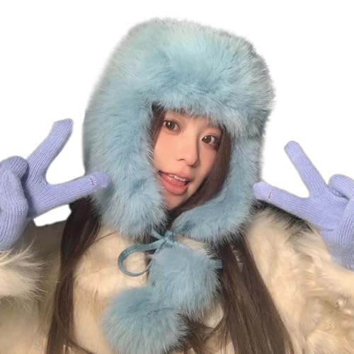 ZEPFJHE Chapeau de trappeur chaud unisexe élégant pour l'extérieur, l'hiver, le ski, le camping, la randonnée, chapeau de trappeur pour hommes, femmes, enfants, bleu ciel, Taille unique