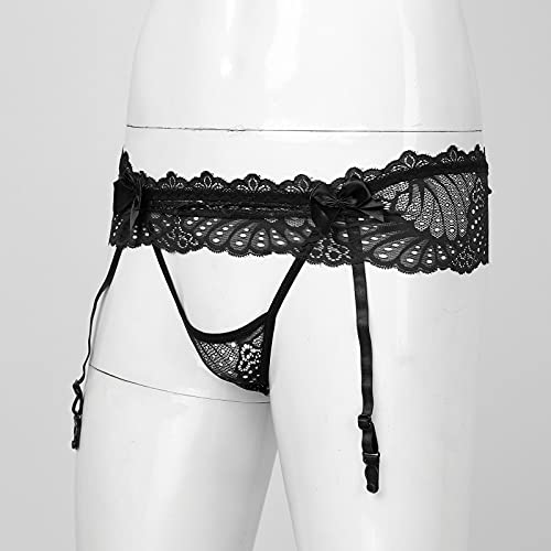 Men's Sissy Hollow Out Lace Skirted G-String Thongs Panties Crossdress Underwear with Garter4