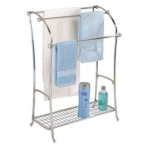 iDesign York Metal Free-Standing Towel Drying Rack with Shelf for Bathroom, Bedroom, Laundry