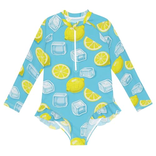 Girl Long Sleeve Swimsuit Summer Blue ice Lemon Rash Guard for Girls Toddler Bathing Suit