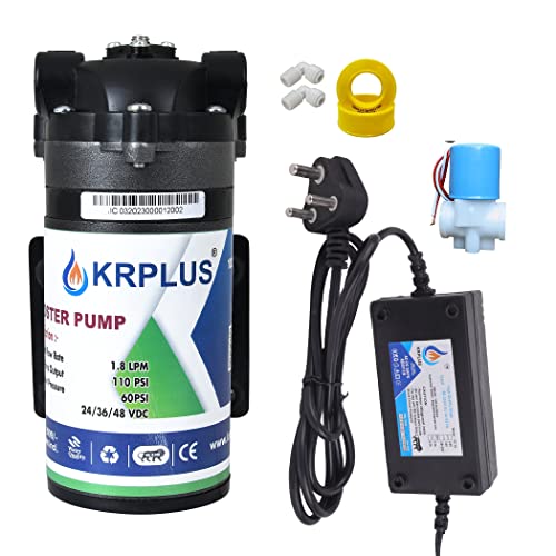 Image of Gold 100 GPD RO Diaphragm Booster Pump Motor with 24V RO SMPS, Solenoid Valve (SV), and 1 /4 Inch Elbows Suitable For All Types of Water Purifier (Pack of 3)