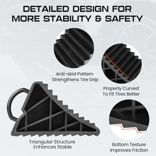 Image of Taifa Wheel Chocks for Travel Trailers, RV Wheel Stoppers Tire Chock with Portable Handle for Camper Cars Trucks etc., Black, 2Packs