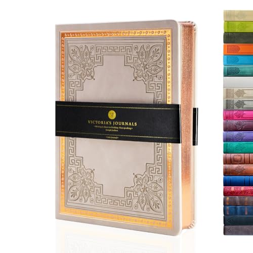 VICTORIA'S JOURNALS Leatherette Vintage Journal Hard Cover Lined Notebook Old Looking Travel Diary, A5 Size 5.7'' x 8.1''