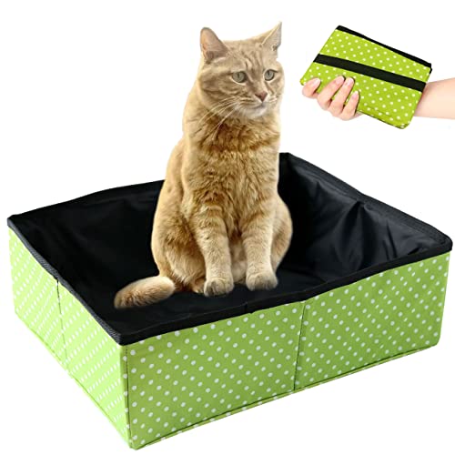 Lettiera Pieghevole per Gatti Portatile per Gattino, Lettiera da Viaggio per Gatti, Impermeabile, Facile da Pulire per Interno All'aperto Campeggio Viaggi, L, 40 * 30cm(Verde)