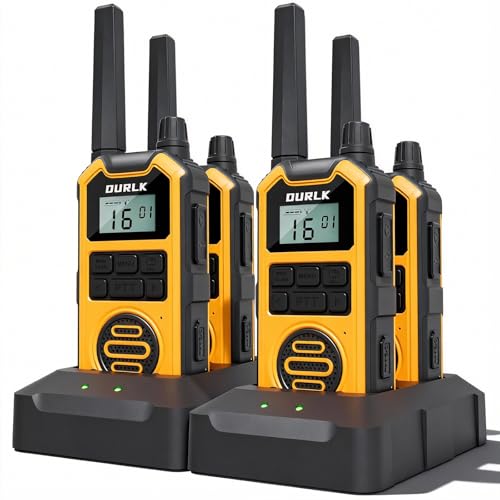 DURLK Walkie Talkies for Adults Long Range - Waterproof 4 Pack Rechargeable Heavy Duty FRS Two Way Radio with NOAA Weather Alert, 2500mAh, 22 Channels 121 CTCSS, Dual PTT & Dual Charging (Type-C/Dock)