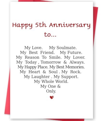 MQMRYeto Funny 5th Anniversary Card For Men Women, Sweet 5 Year Wedding Anniversary Card Decoration For Husband Wife, Romantic Gift Idea For Boyfriend Girlfriend Couple