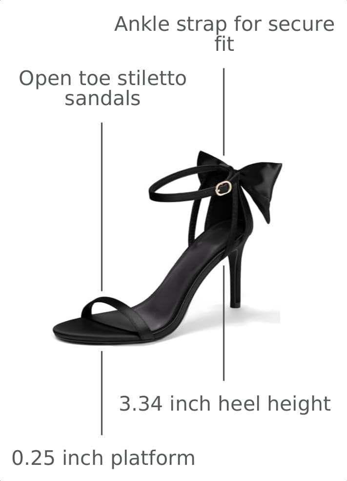 Image of Coutgo Womens Ankle Strap High Heels Open Toe Stiletto Bow Tie Knot Heeled Sandals Fashion Wedding Dress Pump Shoes