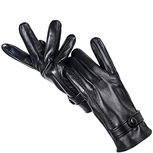 Guantes de Cuero para Hombre Rayas de Piel de Oveja en Ambos Lados Guantes de Pantalla táctil Guantes cálidos