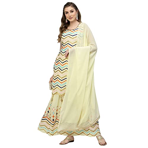 Image of Women's Georgette Embroidered Kurti And Skirt with Dupatta Sets.