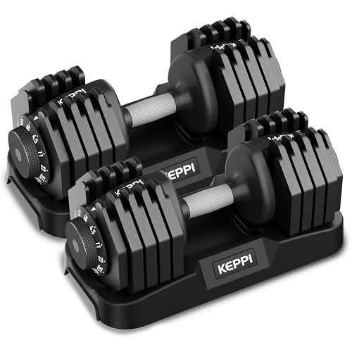 Keppi Adjustable Dumbbells Set-60lb Pair, Anti-Slip Metal Fast Adjust Weight Handle, Exercise & Fitness for Full Body Workout -DBA60(Pair)