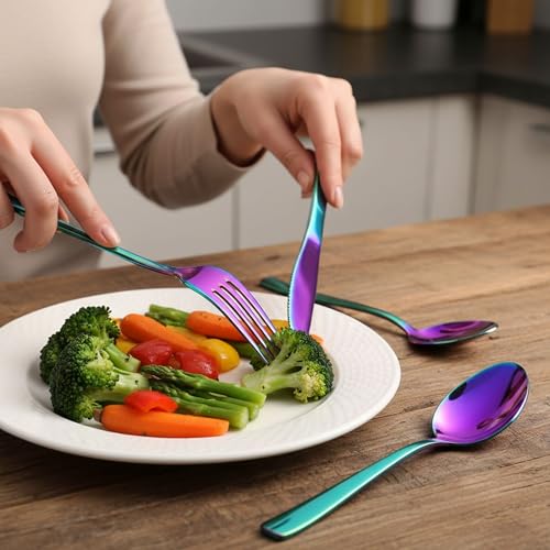Image of 20 Pcs Rainbow Mirror Polish Stainless Steel Cutlery Set for Dining Table with Spoons and Forks Set + Butterknives - The Perfect Tableware /Flatware